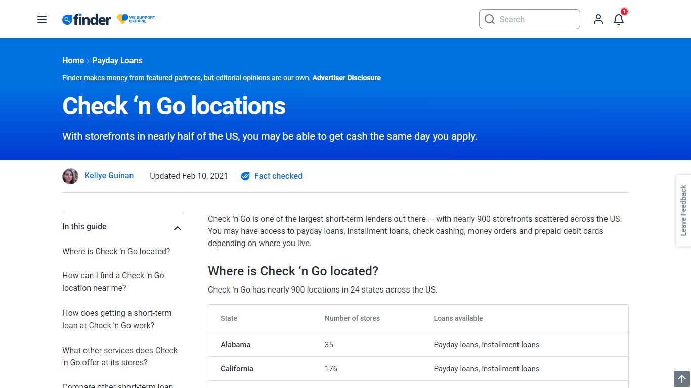 Check 'n Go locations | finder.com